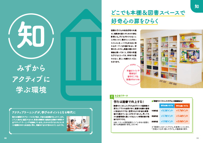 「知」みずからアクティブに学ぶ環境。どこでも本棚＆図書スペースで好奇心の扉をひらく。