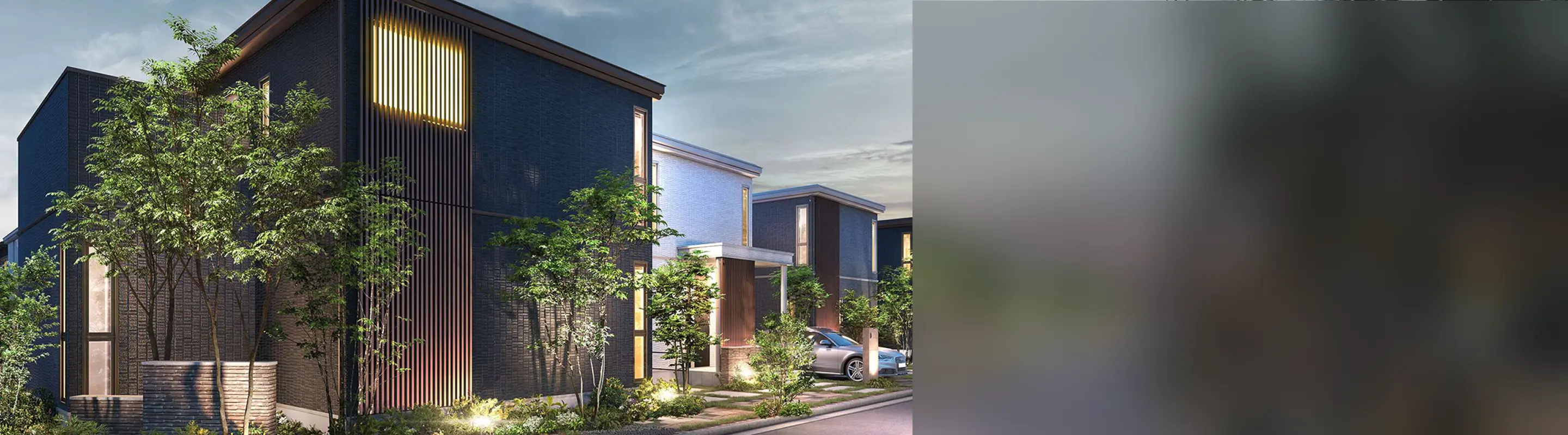 ライトアップされた分譲地の街並み