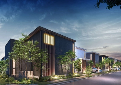 ライトアップされた分譲地の街並み