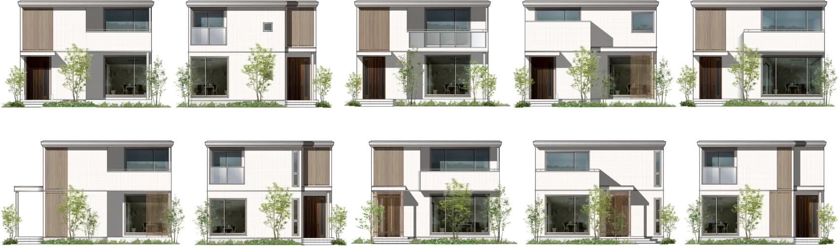 さまざまなデザインパターンの建物イラスト