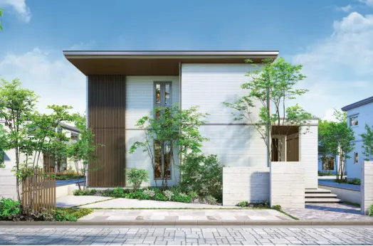 外壁に取り付けられたバーティカルラティス（化粧格子）