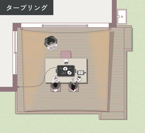 タープリングの場所を指すテラスの俯瞰図