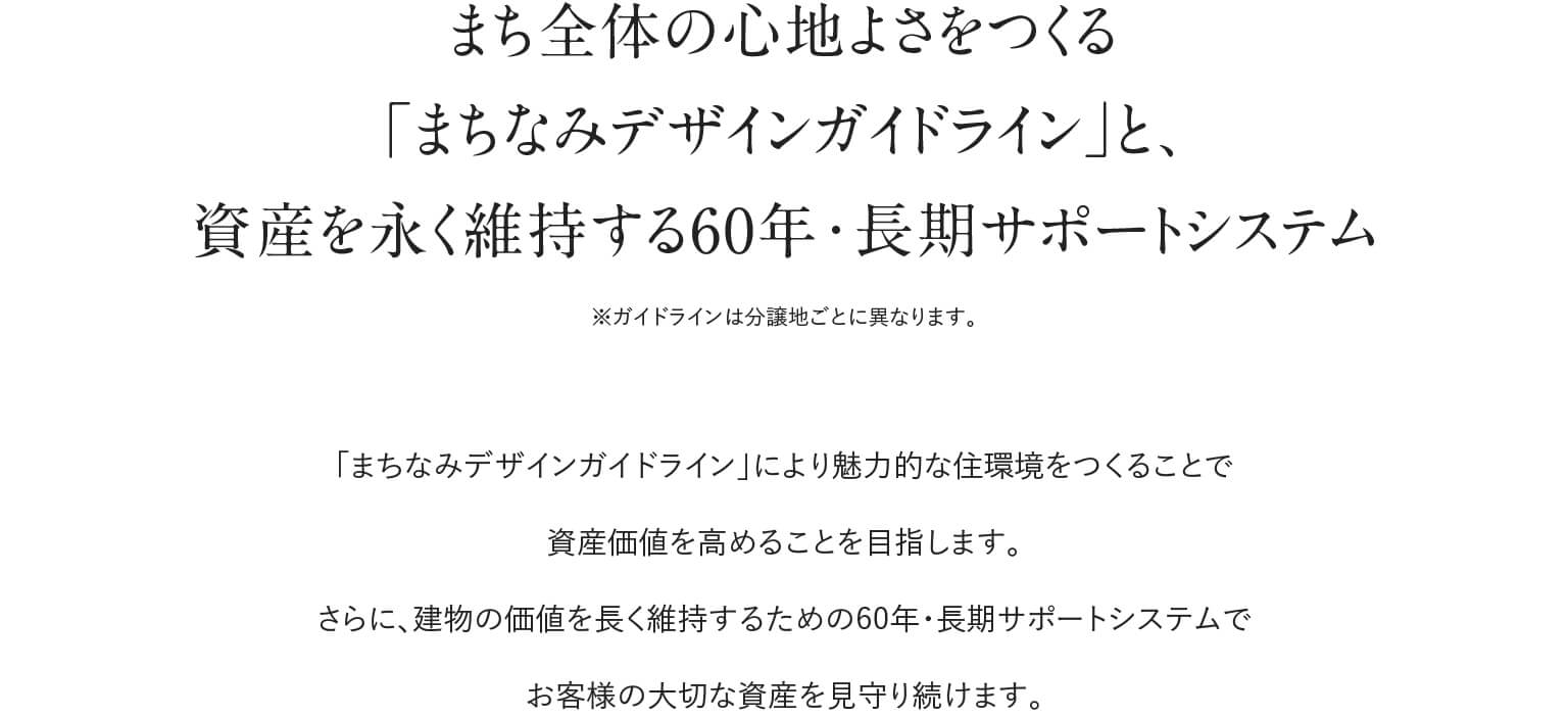 まち全体の心地よさをつくる「まちなみデザインガイドライン」と、資産を永く維持する60年長期サポートシステム