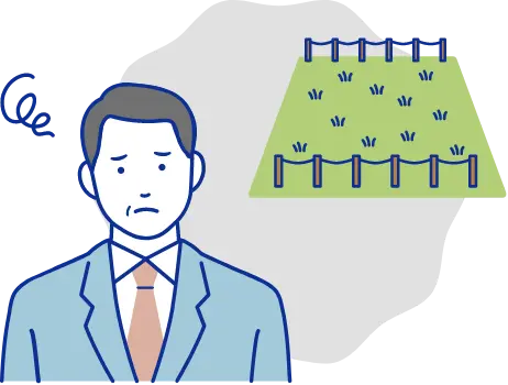 土地について悩んでいる中年男性のイラスト