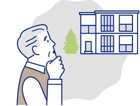 賃貸経営について悩んでいるおじいさんのイラスト