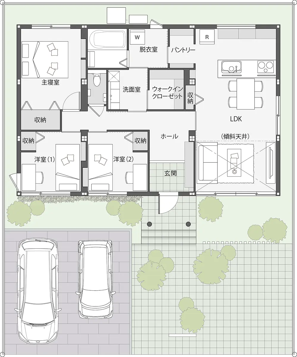 回遊動線で家事がはかどる25坪の平屋間取り図