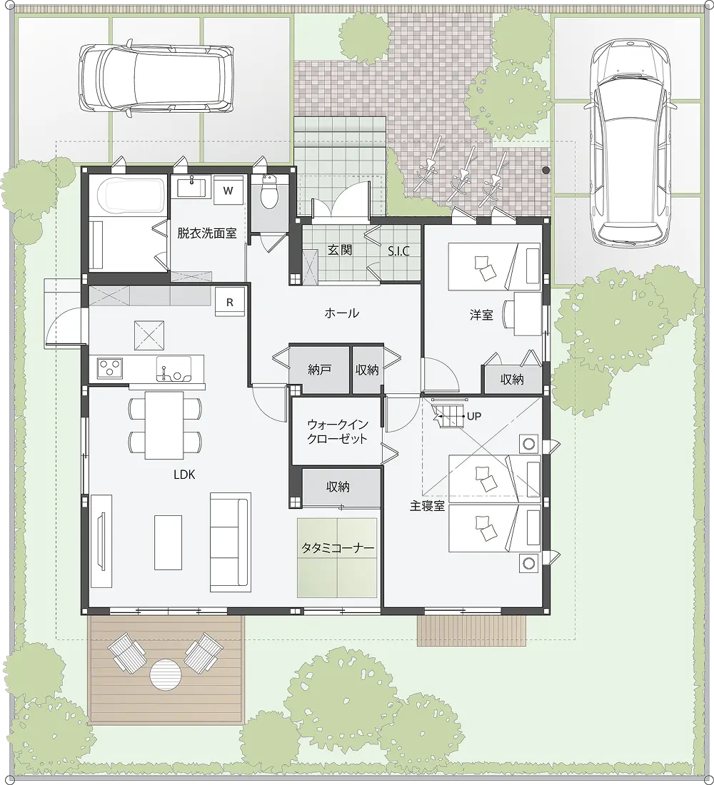 収納たっぷりで片づけがはかどる26坪の平屋間取り図