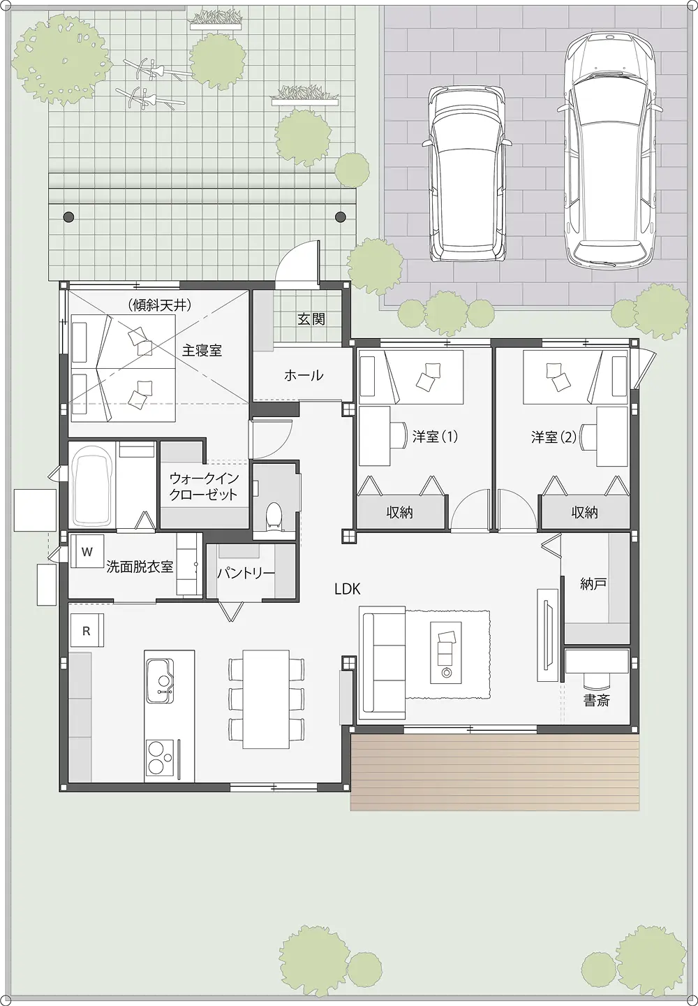 こもれる書斎を設けた29坪の平屋