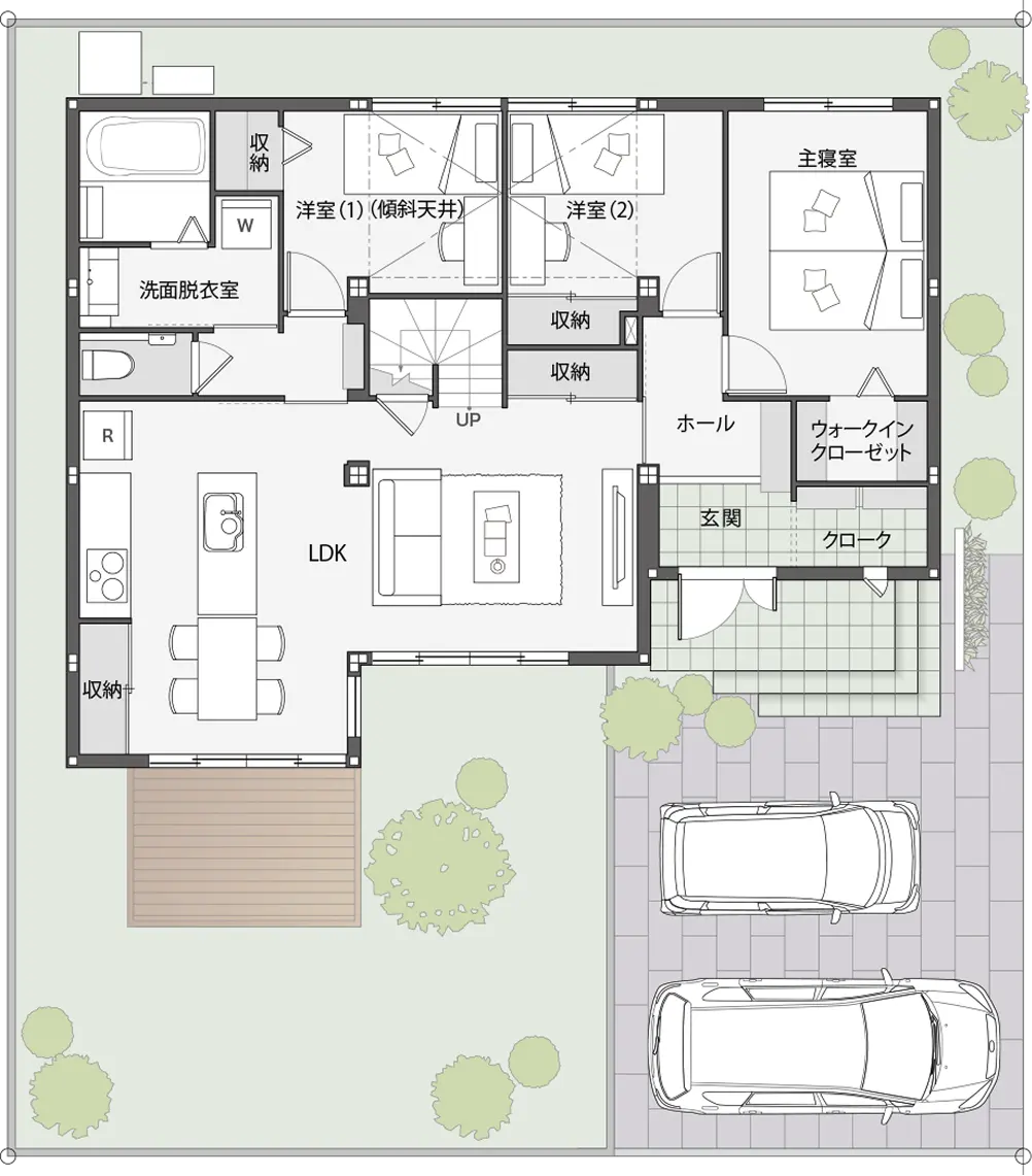 アウトドア好き家族が楽しむ30坪の平屋間取り図