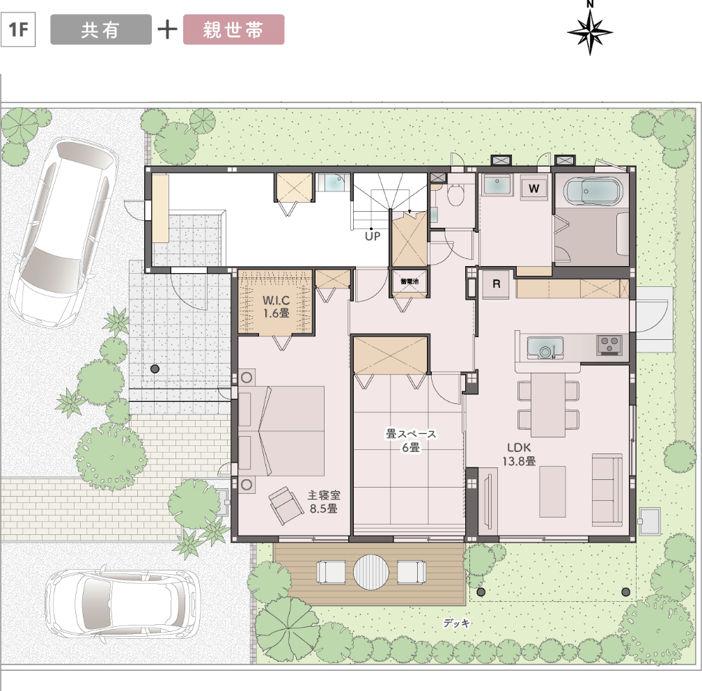 1階の間取り図（ 共有＋親世帯）