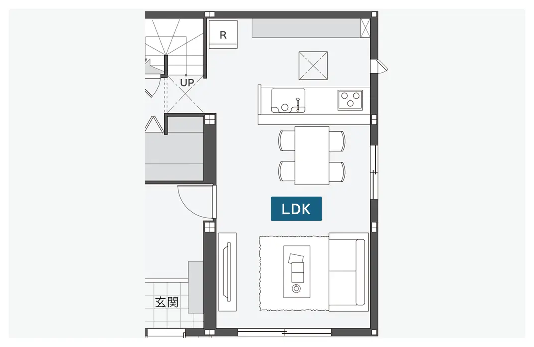 LDK一体型リビングの間取り図
