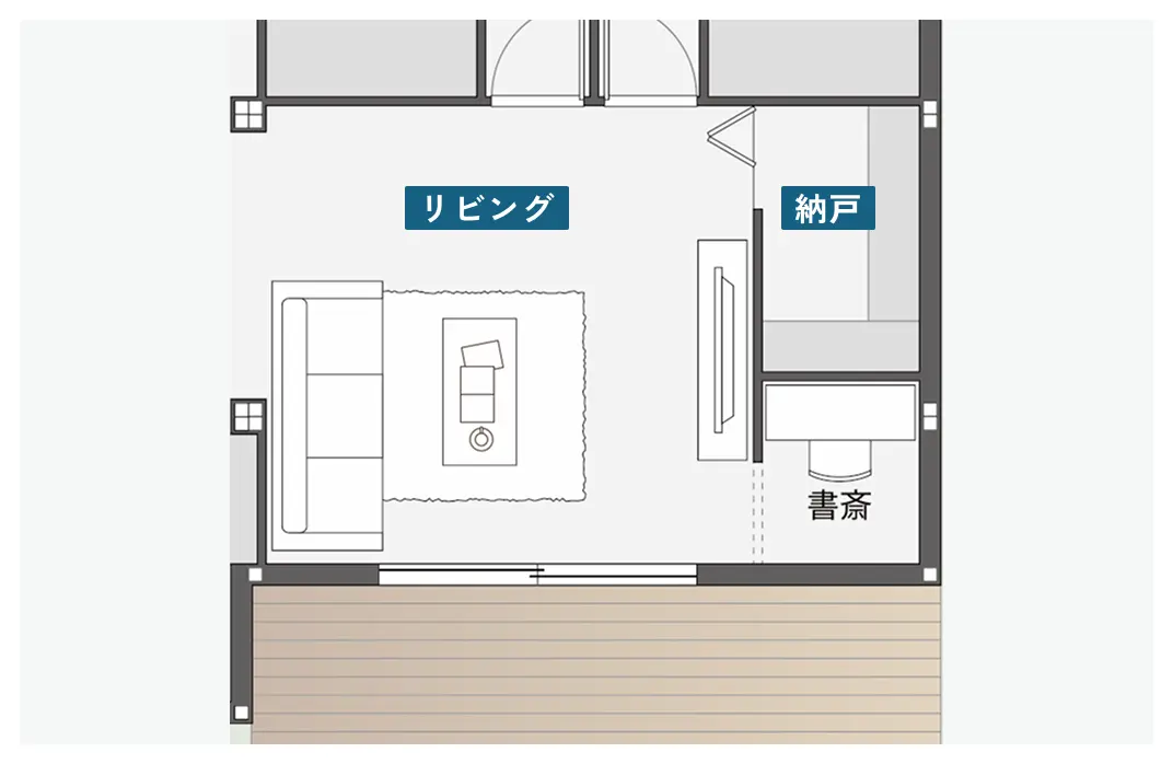 収納のあるリビングの間取り図