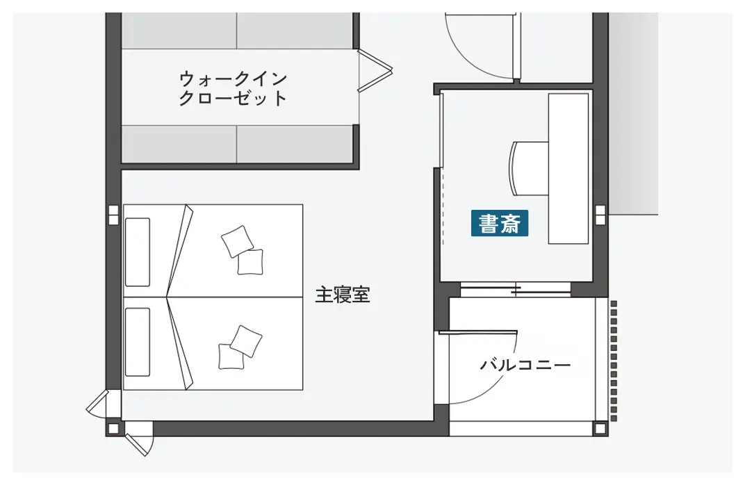 バルコニーに面した書斎がある間取り