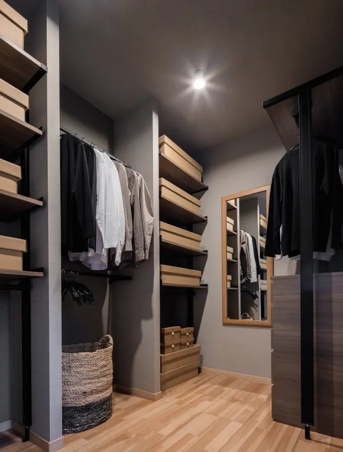 グレートーンのウォークインクローゼット