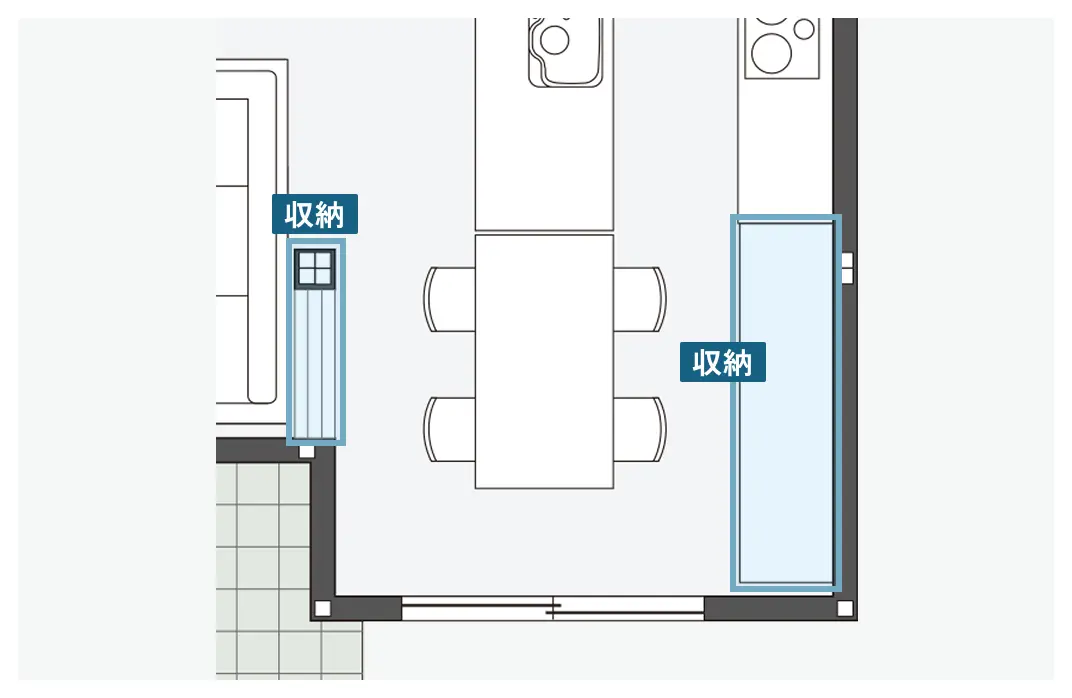 壁面収納のあるダイニング