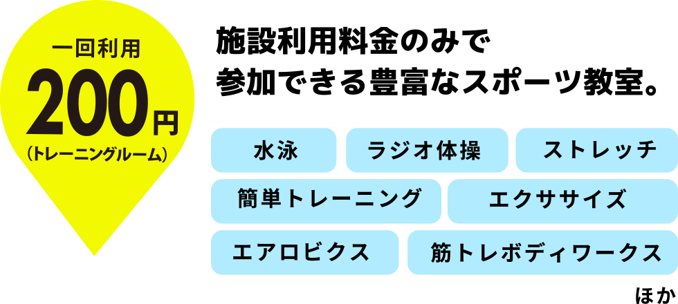 施設利用料金のみで参加できる豊富なスポーツ施設。